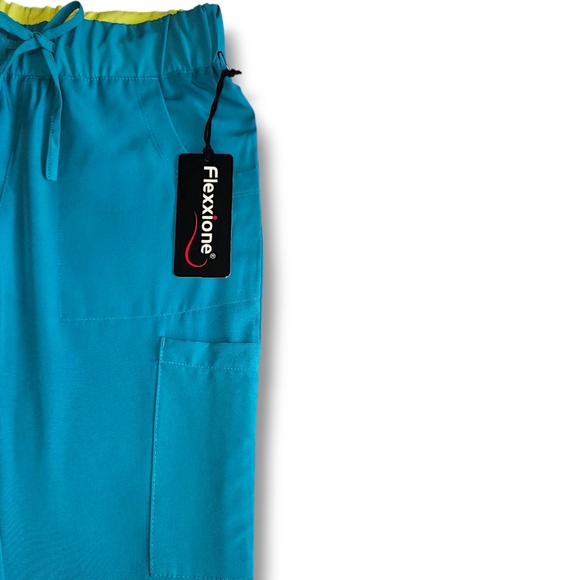 Flexxione Teal Medical Scrub Pants XS Multiple Pockets Straight Leg Confortable - Picture 10 of 16